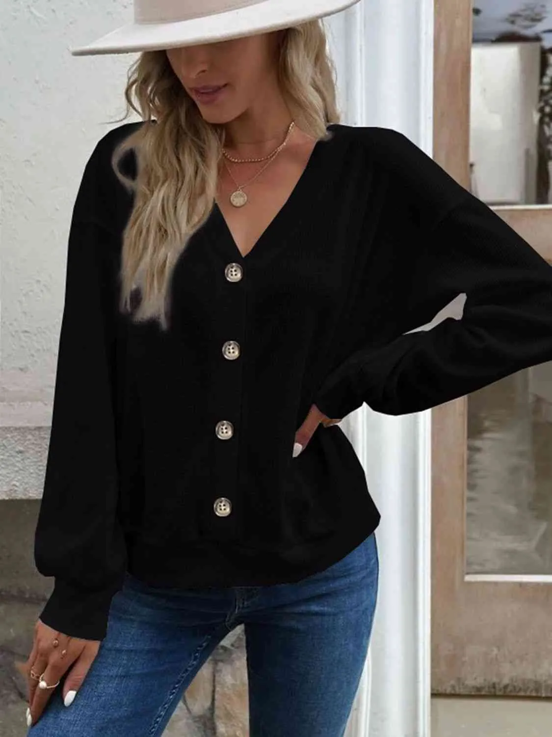 Women's V-Neck Cold Shoulder Blouse