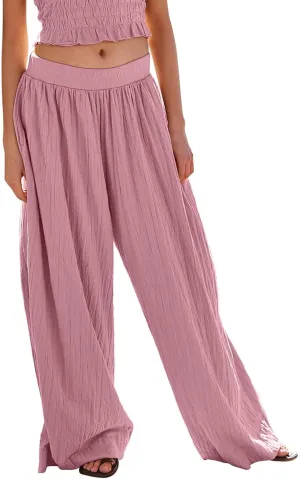 Women's Wide Leg Pants Oversized Comfortable Pleated High Waist Palazzo Pants Casual Summer Beach Trousers with Pockets