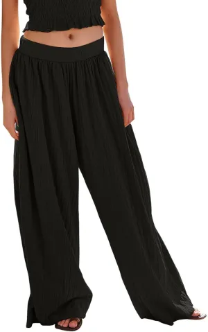 Women's Wide Leg Pants Oversized Comfortable Pleated High Waist Palazzo Pants Casual Summer Beach Trousers with Pockets