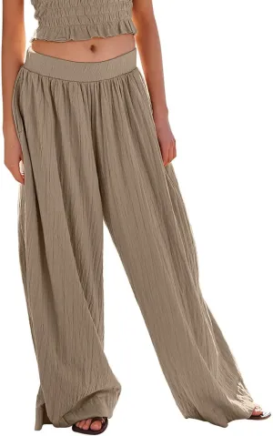 Women's Wide Leg Pants Oversized Comfortable Pleated High Waist Palazzo Pants Casual Summer Beach Trousers with Pockets