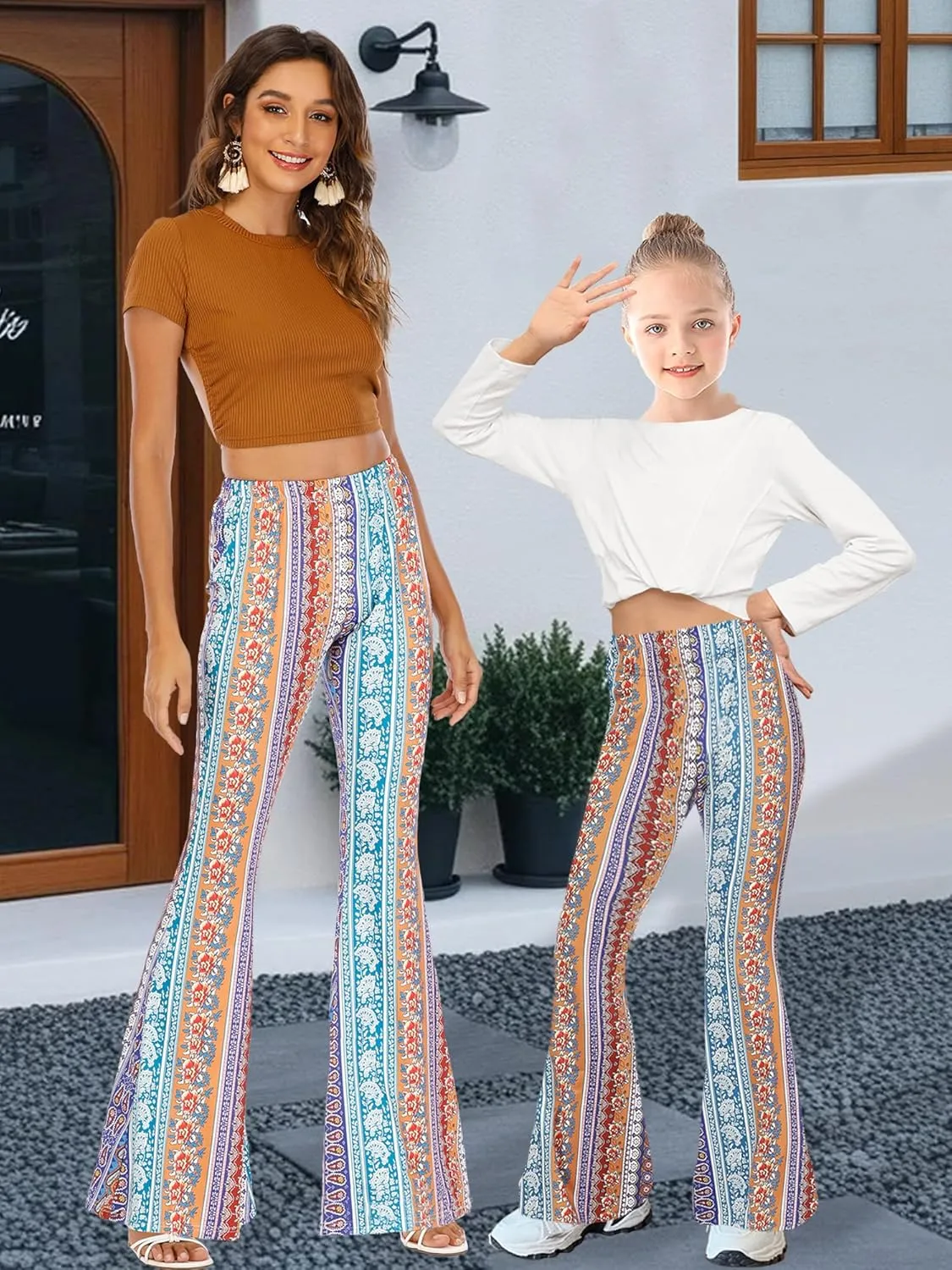 WSPLYSPJY Women's Print Stretch Bell Bottom Flare Palazzo Pants Trousers