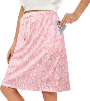 Zando Tennis Skirts for Women with Pockets Athletic Knee Length Golf Casual Skorts Shorts Sports Drawstring Waist Skirt