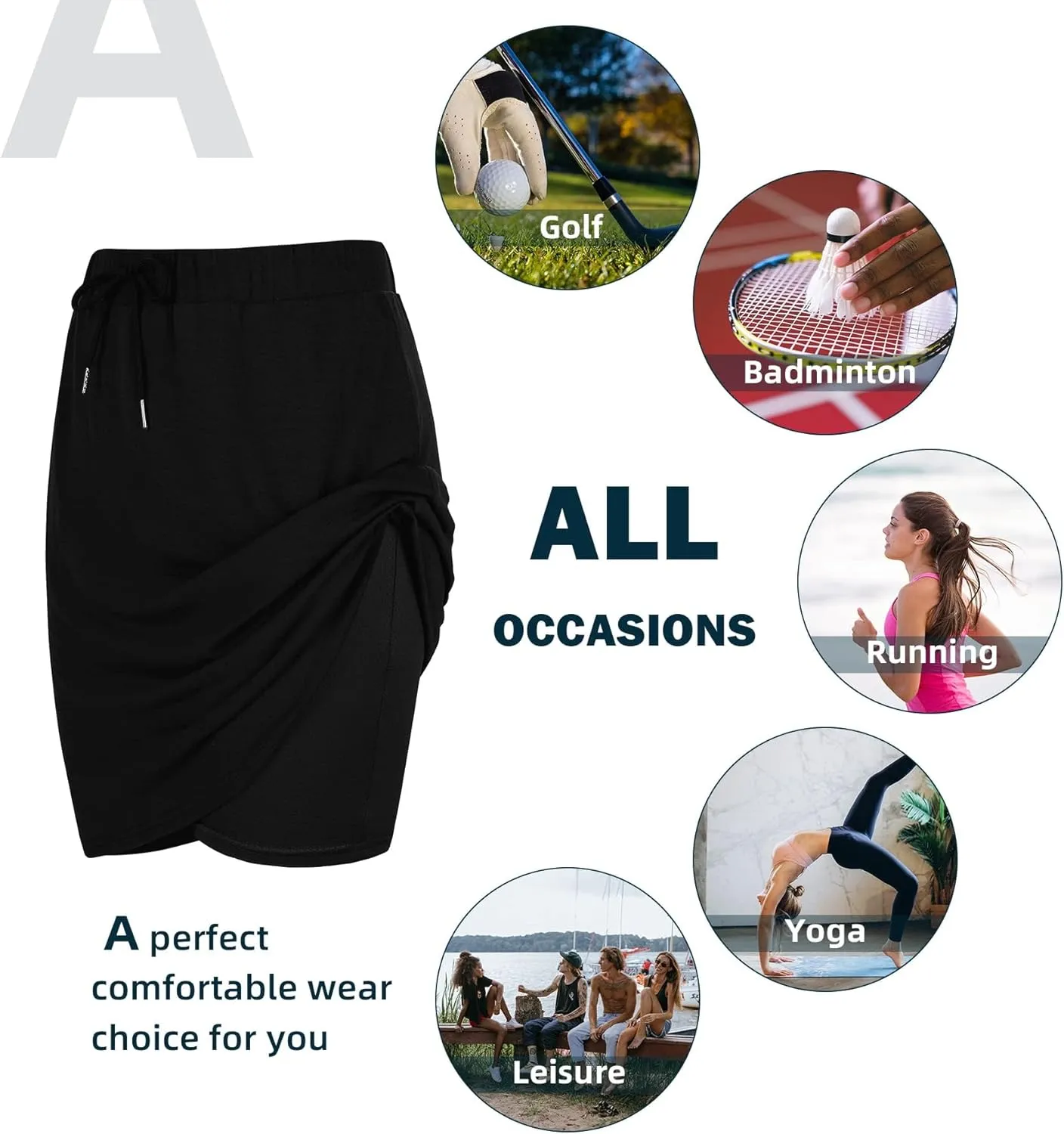 Zando Tennis Skirts for Women with Pockets Athletic Knee Length Golf Casual Skorts Shorts Sports Drawstring Waist Skirt