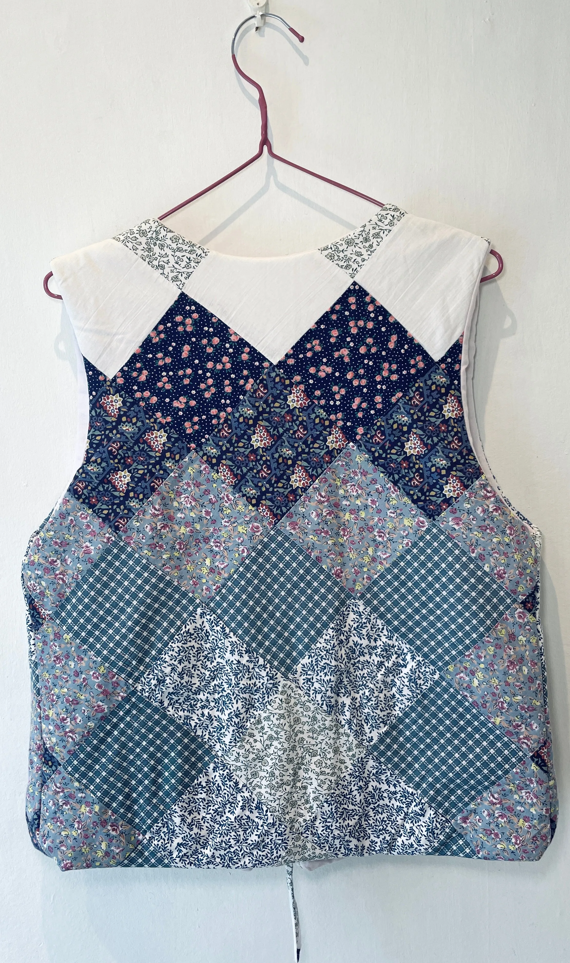 Zoe Handmade Blue Floral Tie Front Quilted Vest Gilet - Up To Size 14